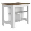 Cala Kitchen Island, Four Legs, Three Shelves -White / Walnut