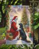 Flat-Coated Retriever and Santa Claus Garden Flag Mailbox Flag Decorative Yard Flag Banner Outside Patio Artwork Yard Flower Beds, Garden Size