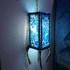 Chinese Paper Lantern Rectangle Handmade National Style Home Decor Printed Blue Flower Lamp Shade