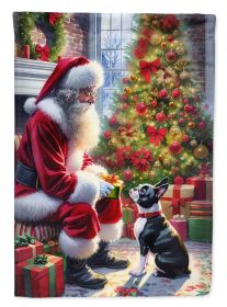 Boston Terrier and Santa Claus Garden Flag Mailbox Flag Decorative Yard Flag Banner Outside Patio Artwork Yard Flower Beds, Garden Size, Multicolor