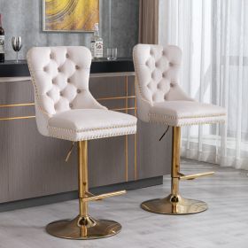 A&A Furniture,Thick Golden Swivel Velvet Barstools Adjusatble Seat Height from 27-35 Inch