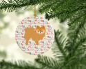 Red Pomeranian Merry Christmas Ceramic Ornament Christmas Tree Hanging Decorations for Home Christmas Holiday, Party, Gift, 3 in, Multicolor