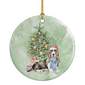 Basset Hound Christmas Presents and Tree Ceramic Ornament Christmas Tree Hanging Decorations for Home Christmas Holiday, Party, Gift, 3 in, Multicolor