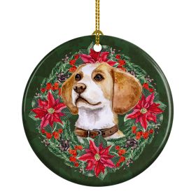 Beagle Poinsetta Wreath Ceramic Ornament Christmas Tree Hanging Decorations for Home Christmas Holiday, Party, Gift, 3 in, Multicolor