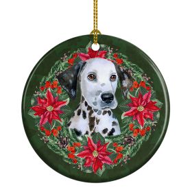 Dalmatian Puppy Poinsetta Wreath Ceramic Ornament Christmas Tree Hanging Decorations for Home Christmas Holiday, Party, Gift, 3 in, Multicolor