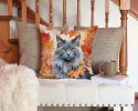 Nebelung Cat in Fall Leaves Throw Pillow Machine Washable, Indoor Outdoor Decorative Pillow for Couch, Bed or Patio, 14Hx14W