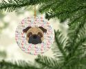 Pug Merry Christmas Ceramic Ornament Christmas Tree Hanging Decorations for Home Christmas Holiday, Party, Gift, 3 in, Multicolor