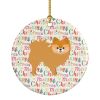 Red Pomeranian Merry Christmas Ceramic Ornament Christmas Tree Hanging Decorations for Home Christmas Holiday, Party, Gift, 3 in, Multicolor