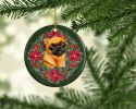 Small Brabant Griffon Poinsetta Wreath Ceramic Ornament Christmas Tree Hanging Decorations for Home Christmas Holiday, Party, Gift, 3 in, Multicolor