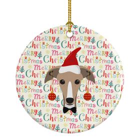 Greyhound Merry Christmas Ceramic Ornament Christmas Tree Hanging Decorations for Home Christmas Holiday, Party, Gift, 3 in, Multicolor