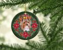 Yorkshire Terrier #2 Poinsetta Wreath Ceramic Ornament Christmas Tree Hanging Decorations for Home Christmas Holiday, Party, Gift, 3 in, Multicolor