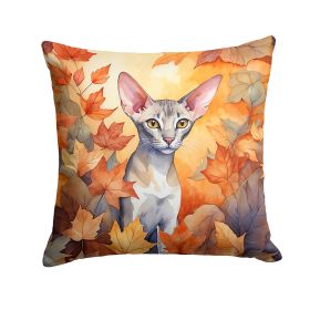 Oriental Shorthair Cat in Fall Leaves Throw Pillow Machine Washable, Indoor Outdoor Decorative Pillow for Couch, Bed or Patio, 18Hx18W