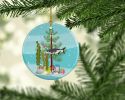 Iridescent Shark Merry Christmas Ceramic Ornament Christmas Tree Hanging Decorations for Home Christmas Holiday, Party, Gift, 3 in, Multicolor