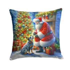 Australian Cattle Dog and Santa Claus Throw Pillow Machine Washable, Indoor Outdoor Decorative Pillow for Couch, Bed or Patio, 14Hx14W