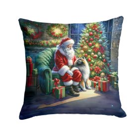 Keeshond and Santa Claus Throw Pillow Machine Washable, Indoor Outdoor Decorative Pillow for Couch, Bed or Patio, 14Hx14W