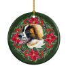 Saint Bernard Poinsetta Wreath Ceramic Ornament Christmas Tree Hanging Decorations for Home Christmas Holiday, Party, Gift, 3 in, Multicolor