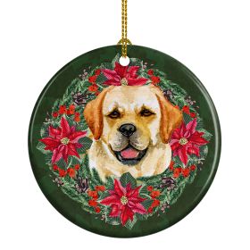 Golden Retriever Poinsetta Wreath Ceramic Ornament Christmas Tree Hanging Decorations for Home Christmas Holiday, Party, Gift, 3 in, Multicolor