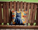 Chartreux Cat in Fall Leaves Throw Pillow Machine Washable, Indoor Outdoor Decorative Pillow for Couch, Bed or Patio, 14Hx14W