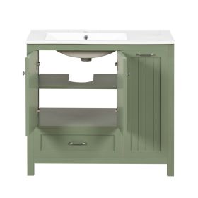 36" Bathroom Vanity with Sink, One Cabinet with Two doors and One Big Drawer and One Flip Drawer, Solid Wood and MDF Board, Green