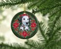 Dalmatian Puppy Poinsetta Wreath Ceramic Ornament Christmas Tree Hanging Decorations for Home Christmas Holiday, Party, Gift, 3 in, Multicolor