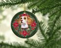 Beagle Poinsetta Wreath Ceramic Ornament Christmas Tree Hanging Decorations for Home Christmas Holiday, Party, Gift, 3 in, Multicolor