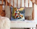 Chihuahua and Santa Claus Throw Pillow Machine Washable, Indoor Outdoor Decorative Pillow for Couch, Bed or Patio, 14Hx14W