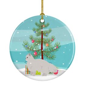 NEW White Persian Traditional Cat Christmas Ceramic Ornament Christmas Tree Hanging Decorations for Home Christmas Holiday, Party, Gift, 3 in