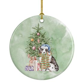 Australian Shepherd Puppy Christmas Presents and Tree Ceramic Ornament Christmas Tree Hanging Decorations for Home Christmas Holiday, Party, Gift