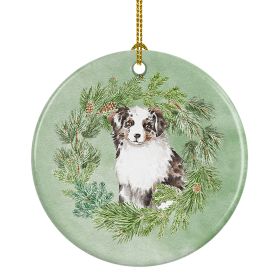 Australian Shepherd Puppy Blue Merle Christmas Wreath Ceramic Ornament Christmas Tree Hanging Decorations for Home Christmas Holiday, Party, Gift