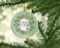 Bichon Frise Puppy Christmas Wreath Ceramic Ornament Christmas Tree Hanging Decorations for Home Christmas Holiday, Party, Gift, 3 in, Multicolor