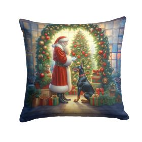 Doberman Pinscher and Santa Claus Throw Pillow Machine Washable, Indoor Outdoor Decorative Pillow for Couch, Bed or Patio, 14Hx14W