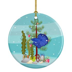 Delta Tail Betta Fish Merry Christmas Ceramic Ornament Christmas Tree Hanging Decorations for Home Christmas Holiday, Party, Gift, 3 in, Multicolor