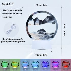 Creative RGB 3D Moving Sand Art Night Light Quicksand Painting Table Lamp LED Lights Hourglass Christmas Gift Home Office Decor (Ships From: CN, Emitting Color: Black)