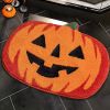 Halloween Pumpkin Bath Rug Non-Slip Absorbent Washable Knitted Polyester Entryway Mat - Cozy Oval Indoor Welcome Rug - Low Profile Door Carpet For Liv